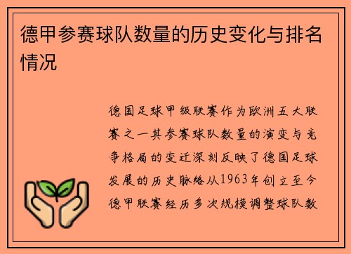 德甲参赛球队数量的历史变化与排名情况