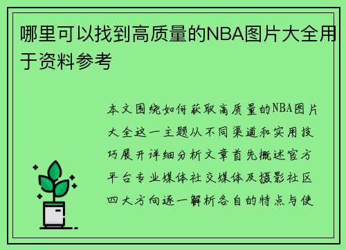 哪里可以找到高质量的NBA图片大全用于资料参考
